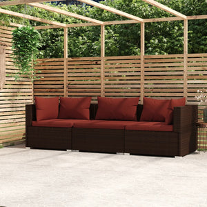 Divano a 3 Posti con Cuscini in Polyrattan Marrone 317544