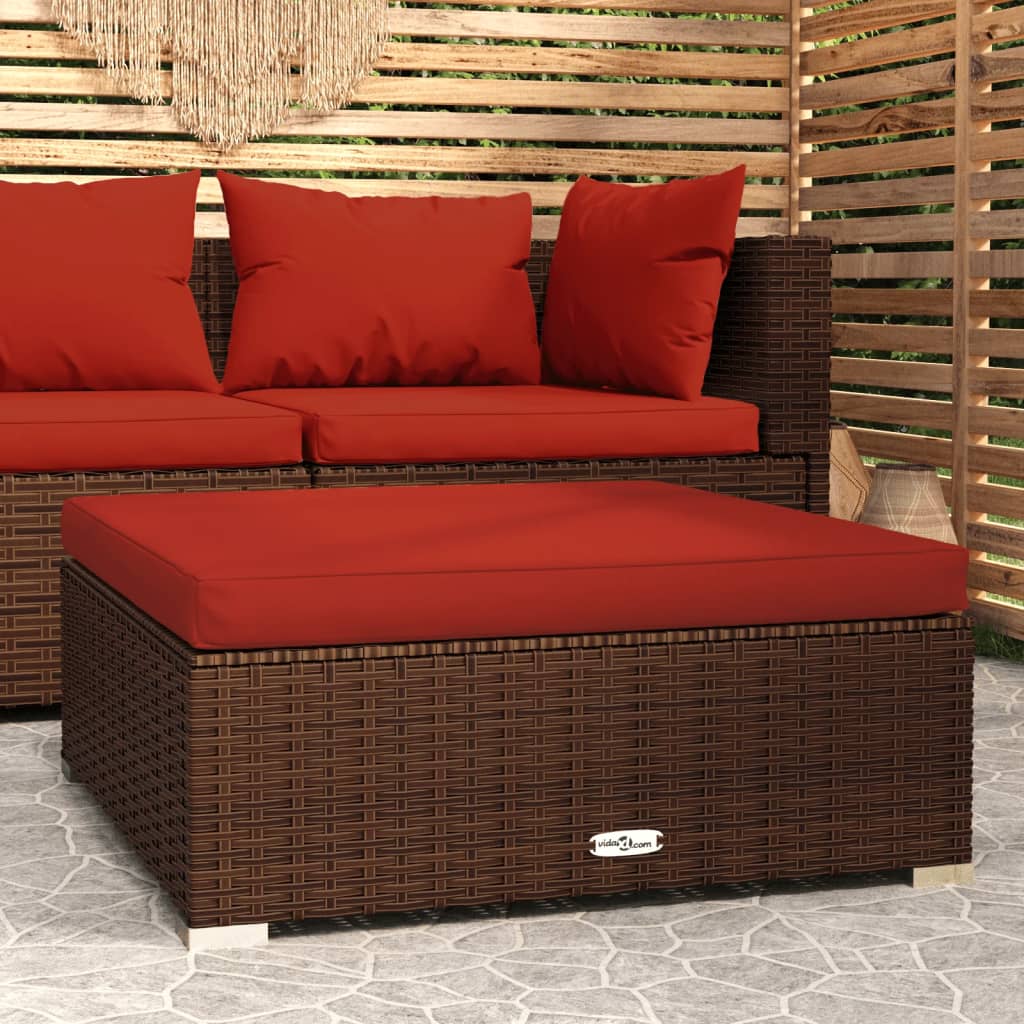 Poggiapiedi Giardino con Cuscino Marrone 70x70x30 cm Polyrattan cod mxl 74591