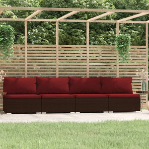 Divano a 4 Posti con Cuscini in Polyrattan Marrone 317552