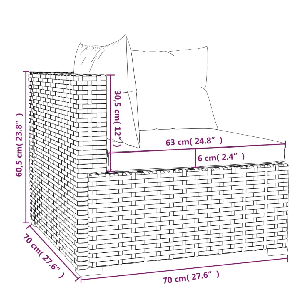 Divano a 3 Posti con Cuscini in Polyrattan Marrone 317555