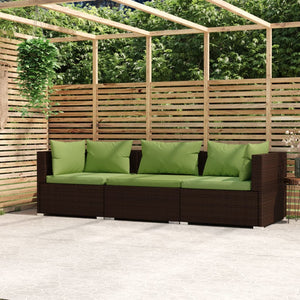 Divano a 3 Posti con Cuscini in Polyrattan Marrone cod mxl 34920