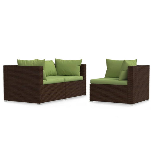 Set Divano da Giardino 3 pz con Cuscini in Polyrattan Marrone cod mxl 70761