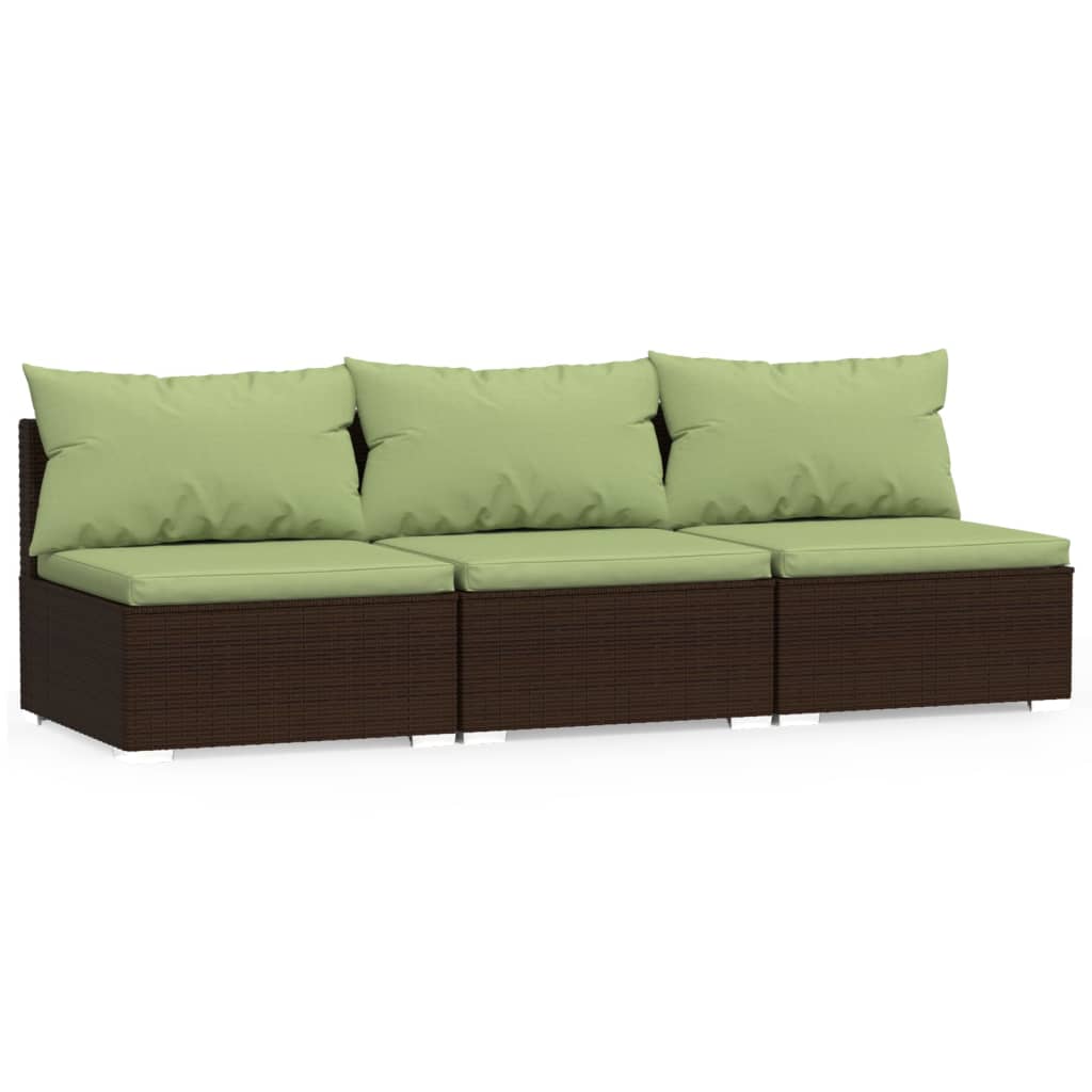 Divano a 3 Posti con Cuscini in Polyrattan Marrone cod mxl 35841