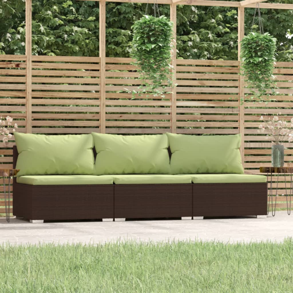 Divano a 3 Posti con Cuscini in Polyrattan Marrone cod mxl 35841