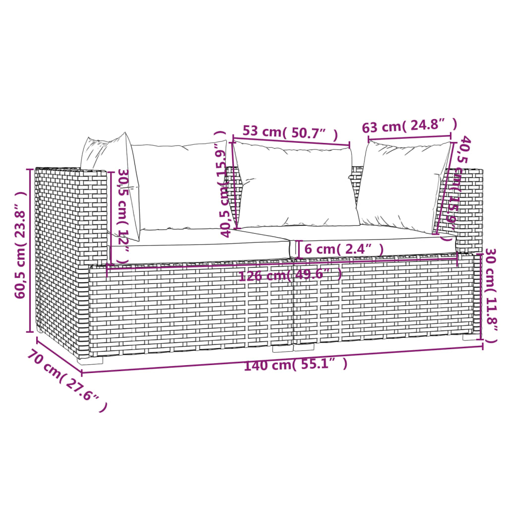 Divano a 2 Posti con Cuscini in Polyrattan Grigio cod mxl 35146