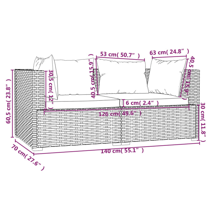 Divano a 2 Posti con Cuscini in Polyrattan Grigio 317564