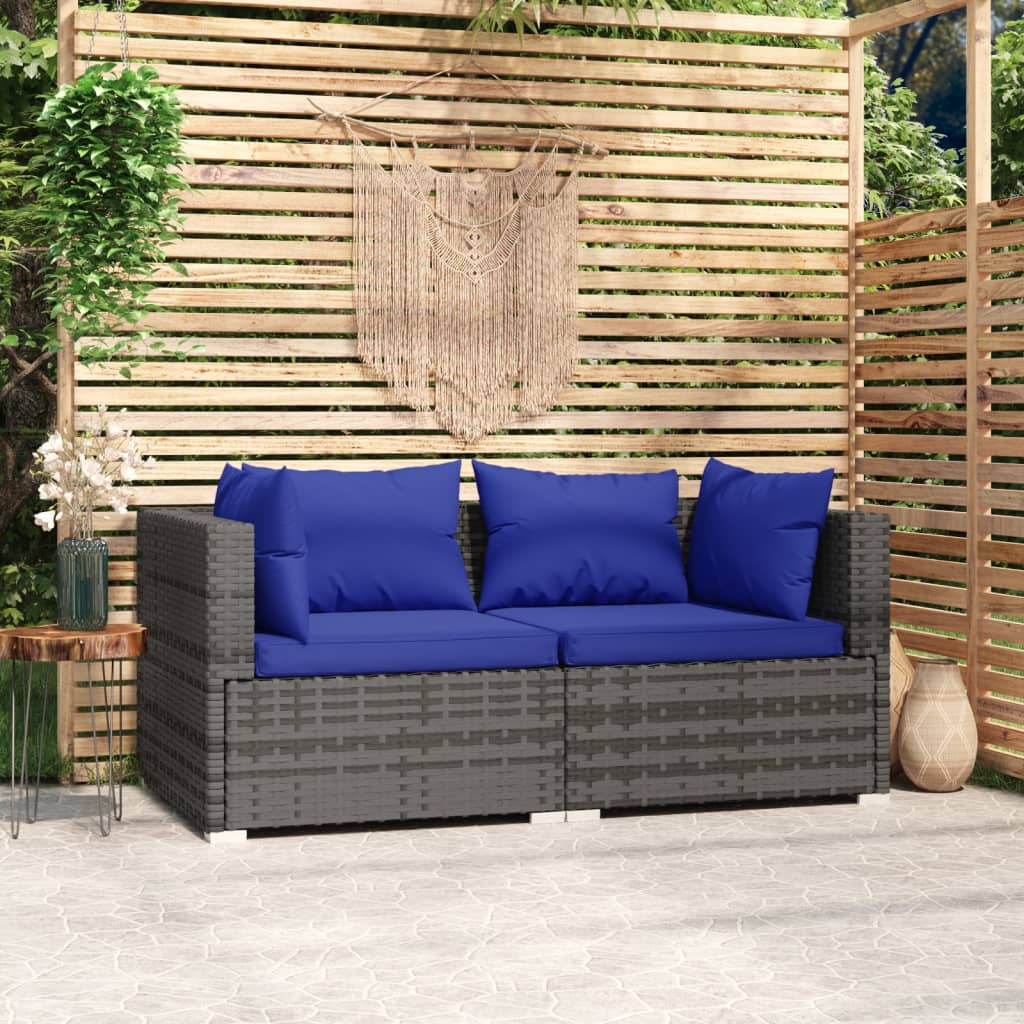 Divano a 2 Posti con Cuscini in Polyrattan Grigio cod mxl 35146