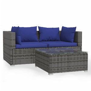 Set Divani da Giardino 3 pz con Cuscini in Polyrattan Grigio 317565