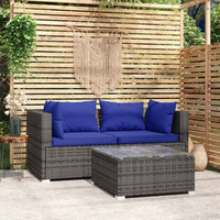 Set Divani da Giardino 3 pz con Cuscini in Polyrattan Grigio 317565