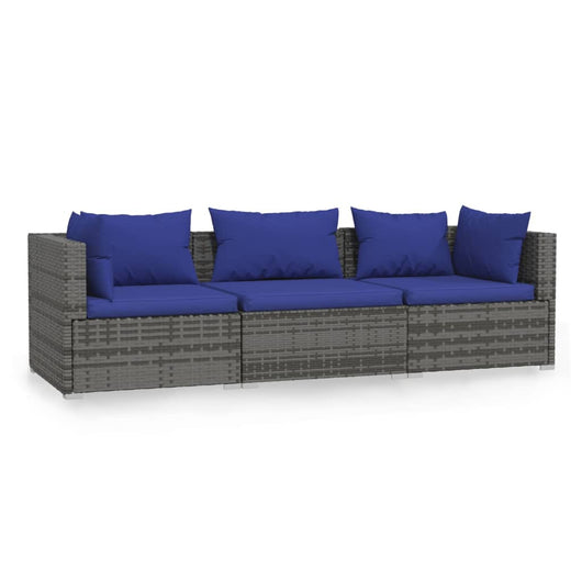 Divano a 3 Posti con Cuscini in Polyrattan Grigio cod mxl 35051