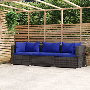 Divano a 3 Posti con Cuscini in Polyrattan Grigio cod mxl 35051