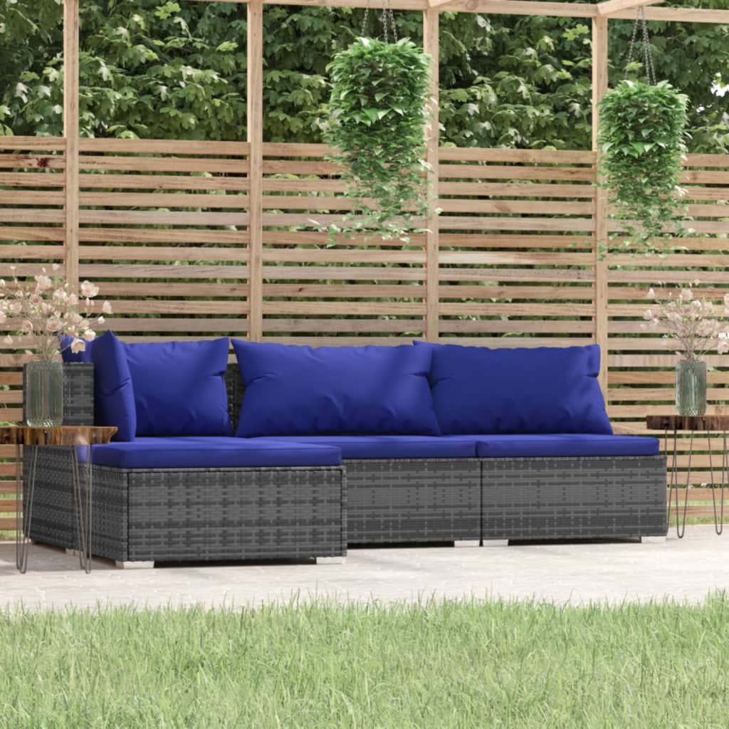 Set Divani da Giardino 4 pz con Cuscini in Polyrattan Grigio cod mxl 37785