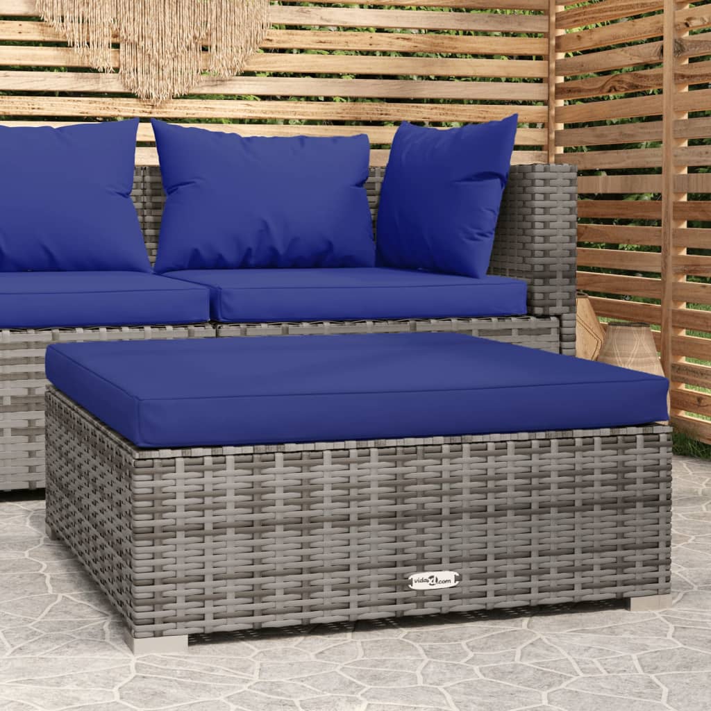 Poggiapiedi Giardino con Cuscino Grigio 70x70x30 cm Polyrattan cod mxl 70748