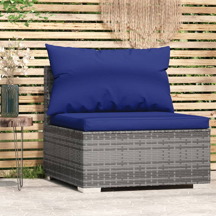 Divano Centrale da Giardino con Cuscini in Polyrattan Grigio cod mxl 70751