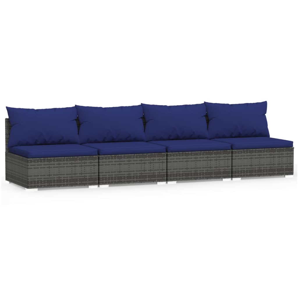 Divano a 4 Posti con Cuscini in Polyrattan Grigio cod mxl 44944