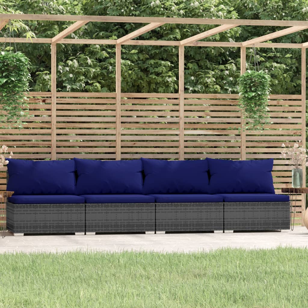 Divano a 4 Posti con Cuscini in Polyrattan Grigio cod mxl 44944