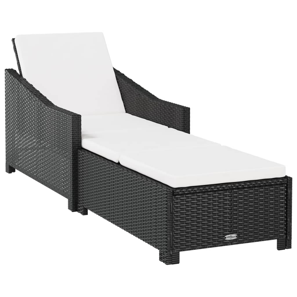 Lettino Prendisole con Cuscino Bianco Crema in Polyrattan Nero cod mxl 23227