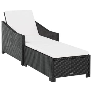 Lettino Prendisole con Cuscino Bianco Crema in Polyrattan Nero 317179