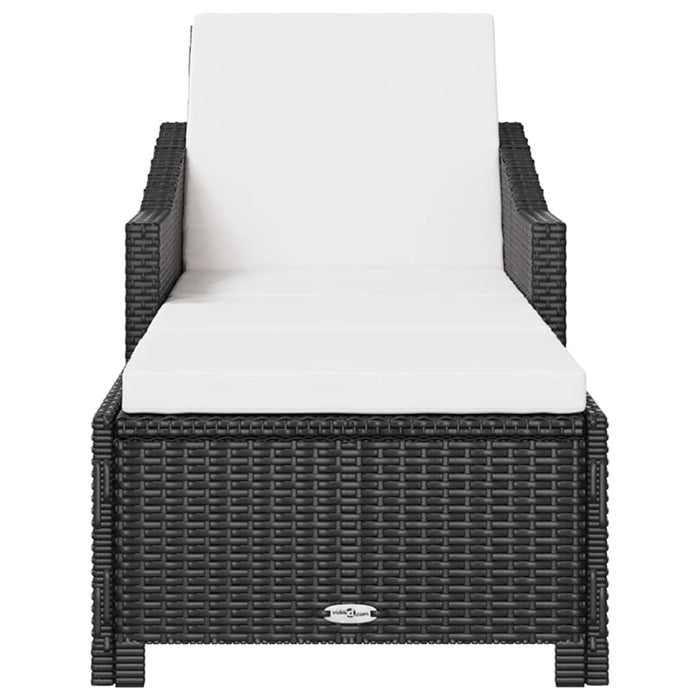 Lettino Prendisole con Cuscino Bianco Crema in Polyrattan Nero cod mxl 23227