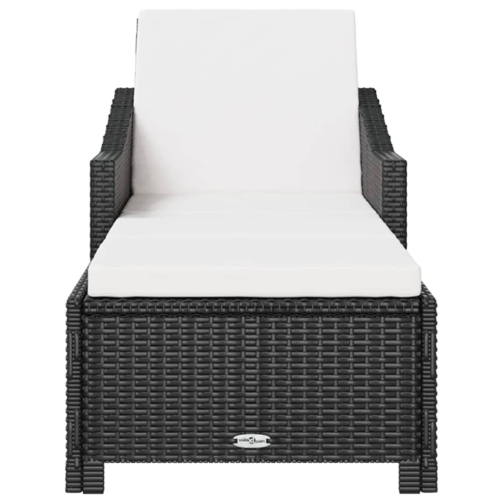 Lettino Prendisole con Cuscino Bianco Crema in Polyrattan Nero 317179