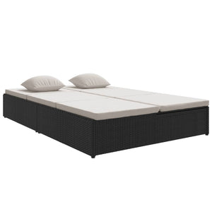 Lettino Prendisole Reclinabile con Cuscini in Polyrattan Nero 317238