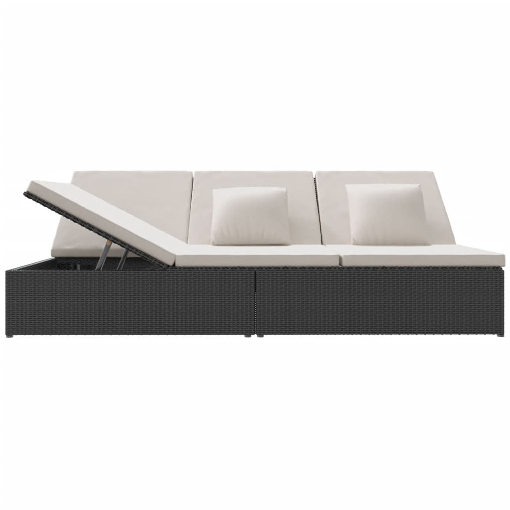 Lettino Prendisole Reclinabile con Cuscini in Polyrattan Nero 317238