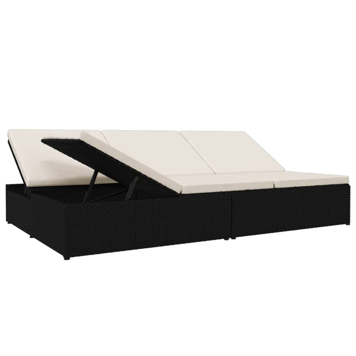 Lettino Prendisole Reclinabile con Cuscini in Polyrattan Nero 317238