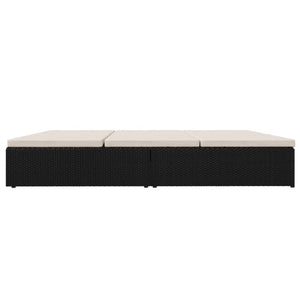 Lettino Prendisole Reclinabile con Cuscini in Polyrattan Nero 317238