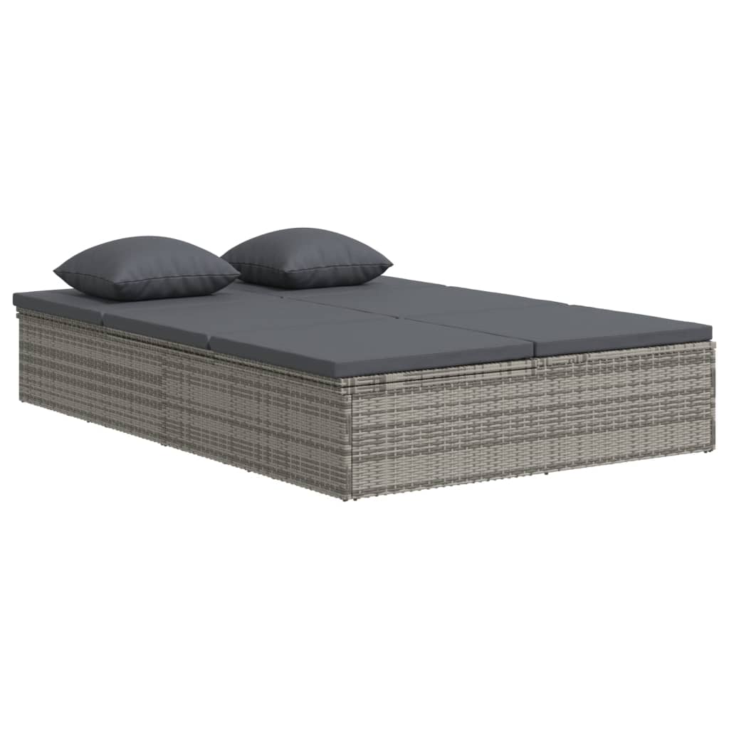 Lettino Reclinabile con Cuscini in Polyrattan Grigio Scuro cod mxl 71239