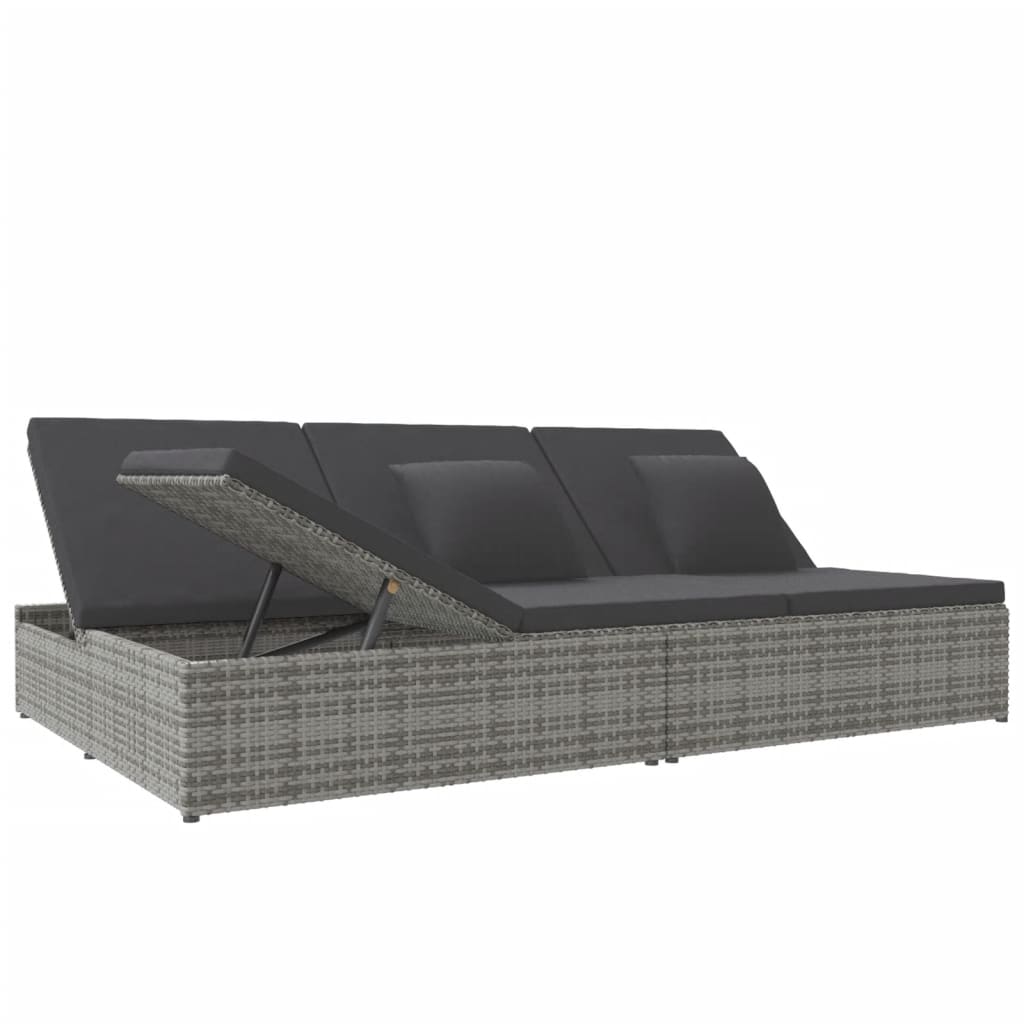 Lettino Reclinabile con Cuscini in Polyrattan Grigio Scuro cod mxl 71239