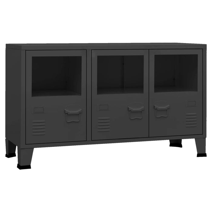 Credenza Nera Industriale 105x35x62 cm in Metallo e Vetro cod mxl 8095