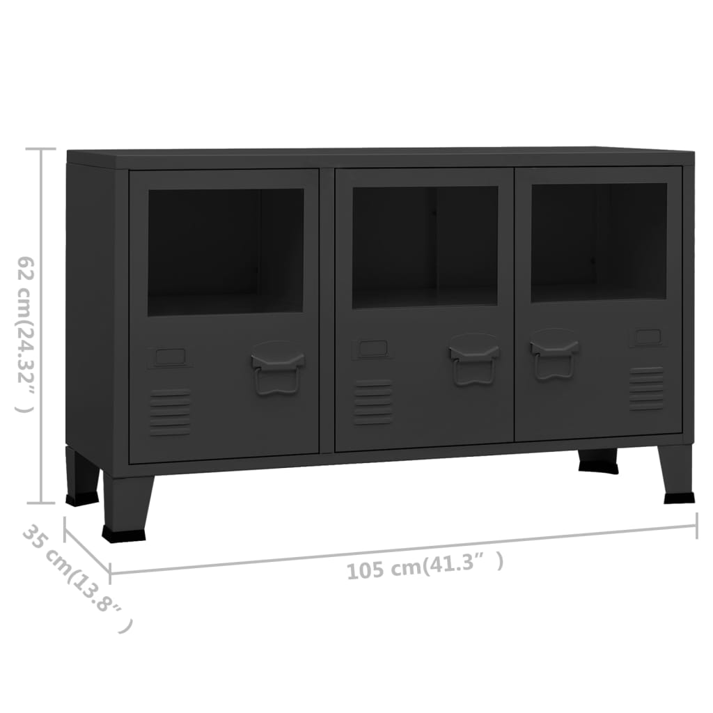 Credenza Nera Industriale 105x35x62 cm in Metallo e Vetro cod mxl 8095