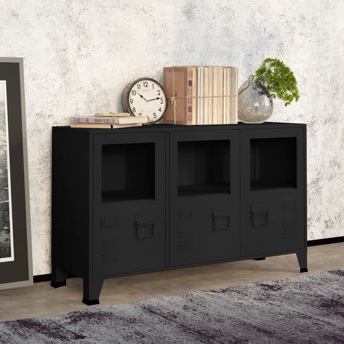 Credenza Nera Industriale 105x35x62 cm in Metallo e Vetro cod mxl 8095