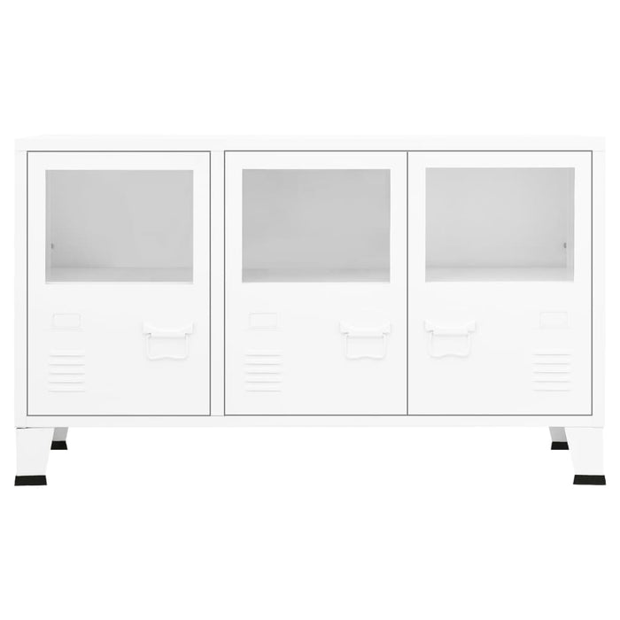 Credenza Bianca Industriale 105x35x62 cm in Metallo e Vetro 339609