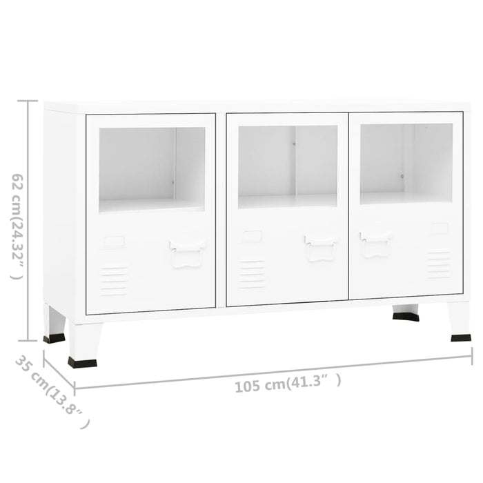 Credenza Bianca Industriale 105x35x62 cm in Metallo e Vetro 339609