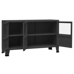 Credenza Antracite Industriale 105x35x62 cm in Metallo e Vetro 339610