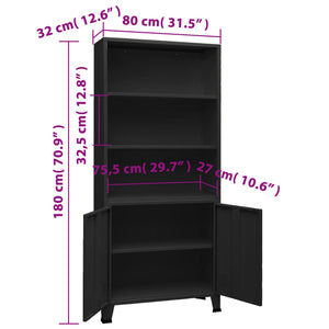 Libreria Industriale Nera 80x32x180 cm in Acciaio