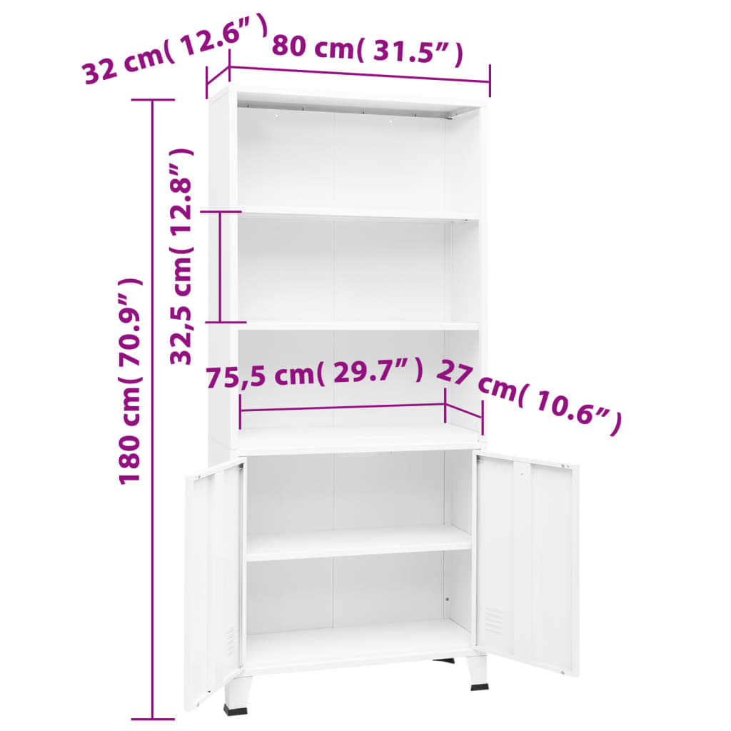 Libreria Industriale Bianca 80x32x180 cm in Acciaio