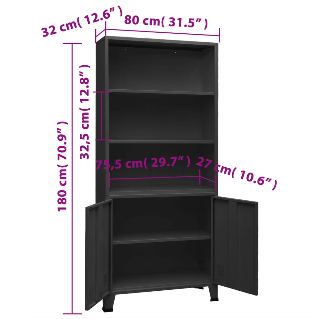 Libreria Industriale Antracite 80x32x180 cm in Acciaio 339633