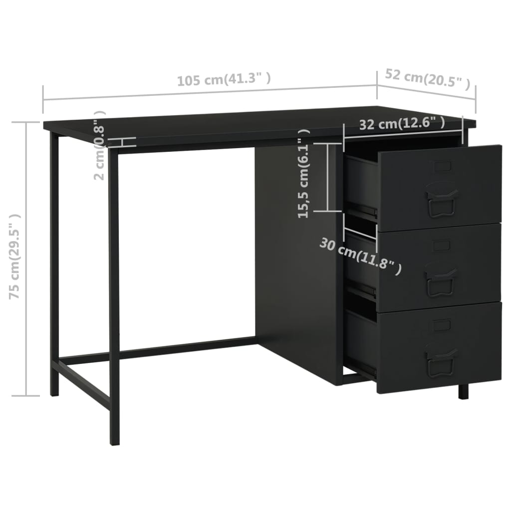 Scrivania Industriale con Cassetti Nera 105x52x75 cm in Acciaio 339634