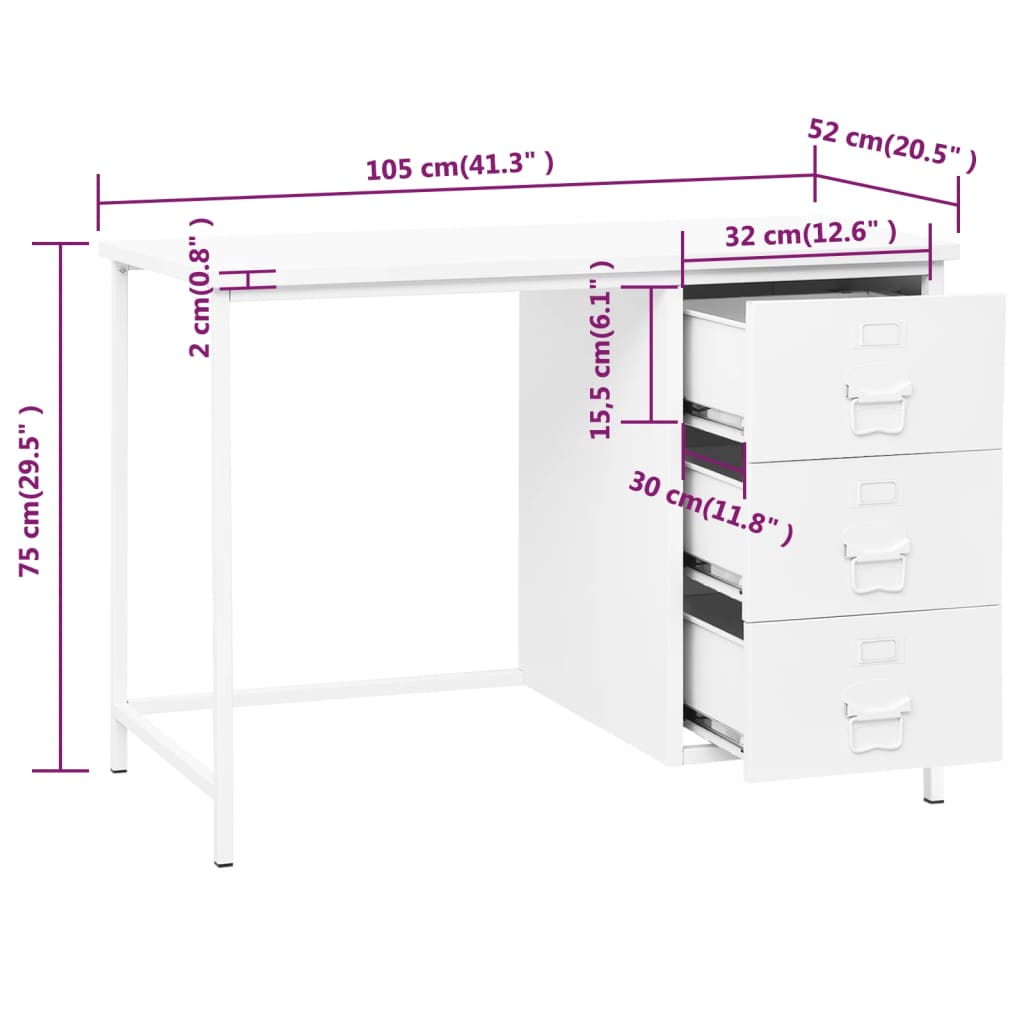 Scrivania Industriale con Cassetti Bianca 105x52x75 cm Acciaio cod mxl 63724