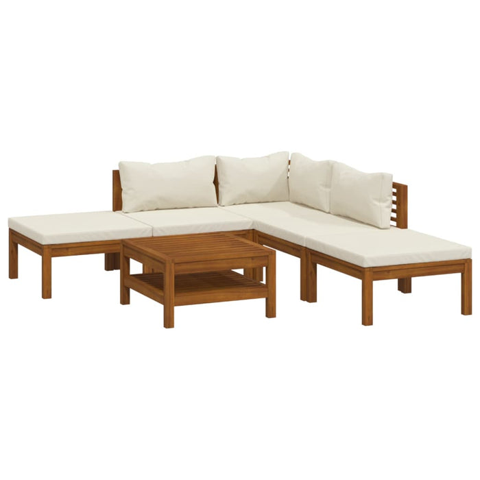 Set Divani da Giardino 6 pz con Cuscini Crema in Legno Acacia 3086924