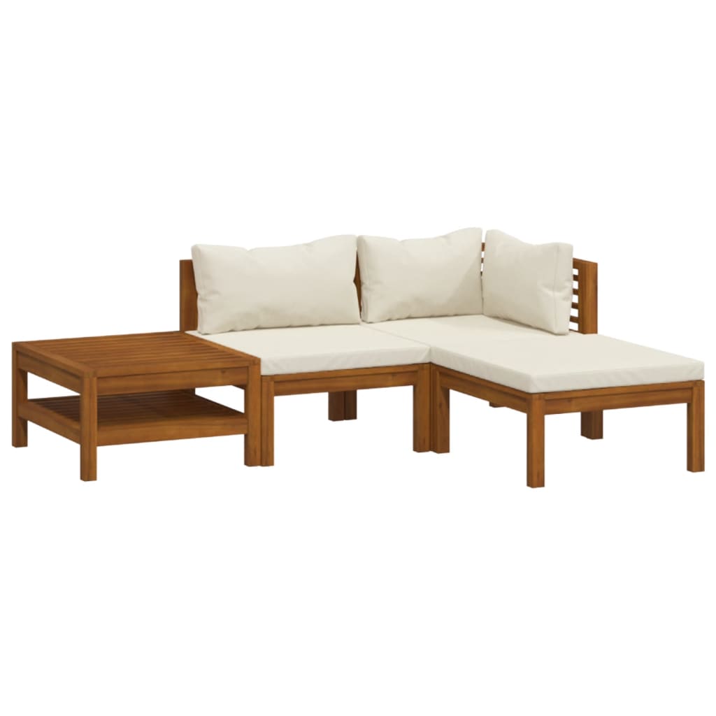 Set Divani da Giardino 4 pz con Cuscini Crema in Legno Acacia cod mxl 38168