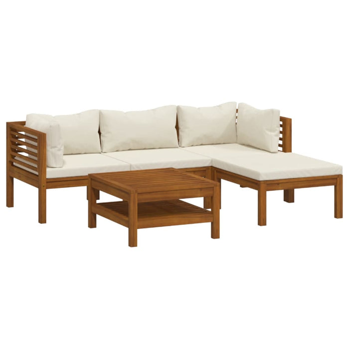 Set Divani da Giardino 5 pz con Cuscini Crema in Legno Acacia 3086927