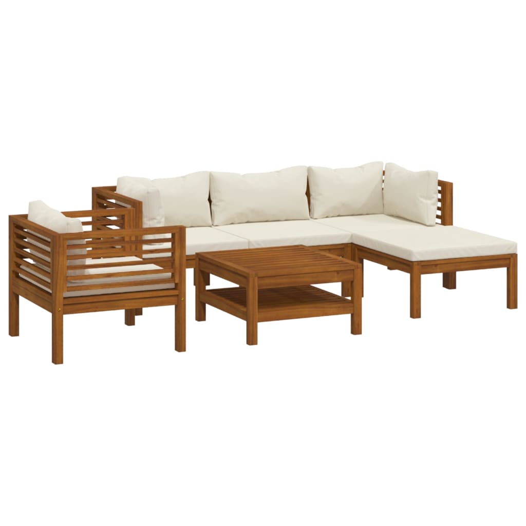 Set Divani da Giardino 6 pz con Cuscini Crema in Legno Acacia 3086928