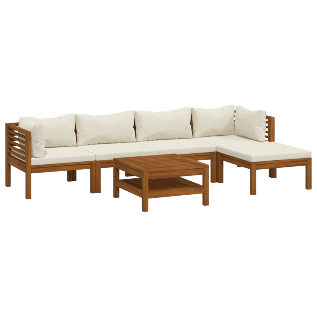 Set Divani da Giardino 6 pz con Cuscini Crema in Legno Acacia cod mxl 41913