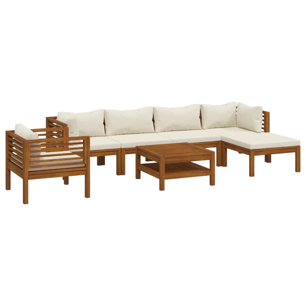 Set Divani da Giardino 7 pz con Cuscini Crema in Legno Acacia cod mxl 38169