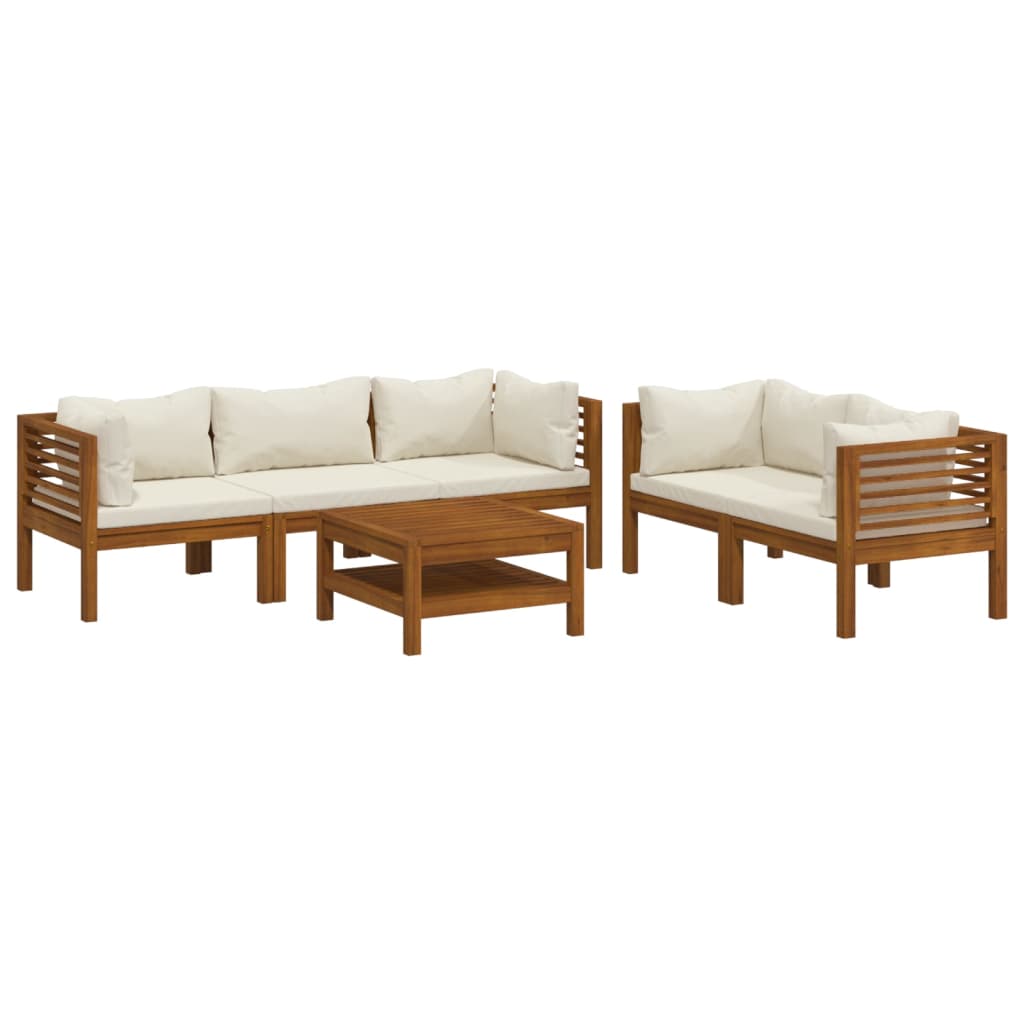 Set Divani da Giardino 6 pz con Cuscini Crema in Legno Acacia cod mxl 41911