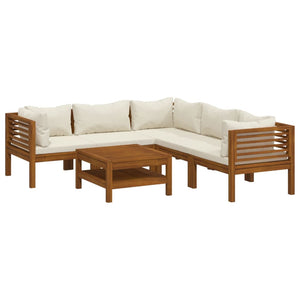 Set Divani da Giardino 6 pz con Cuscini Crema in Legno Acacia cod mxl 38175