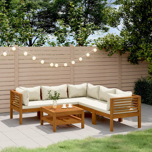 Set Divani da Giardino 6 pz con Cuscini Crema in Legno Acacia cod mxl 38175